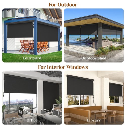Outdoor Roller Shade with Aluminum Valance, (10'W X 8'H) 420GSM New Material Patio Shade with 95% UV Blockout, Outdoor Blinds with Crank Handle for Shading, Privacy Protection, Black