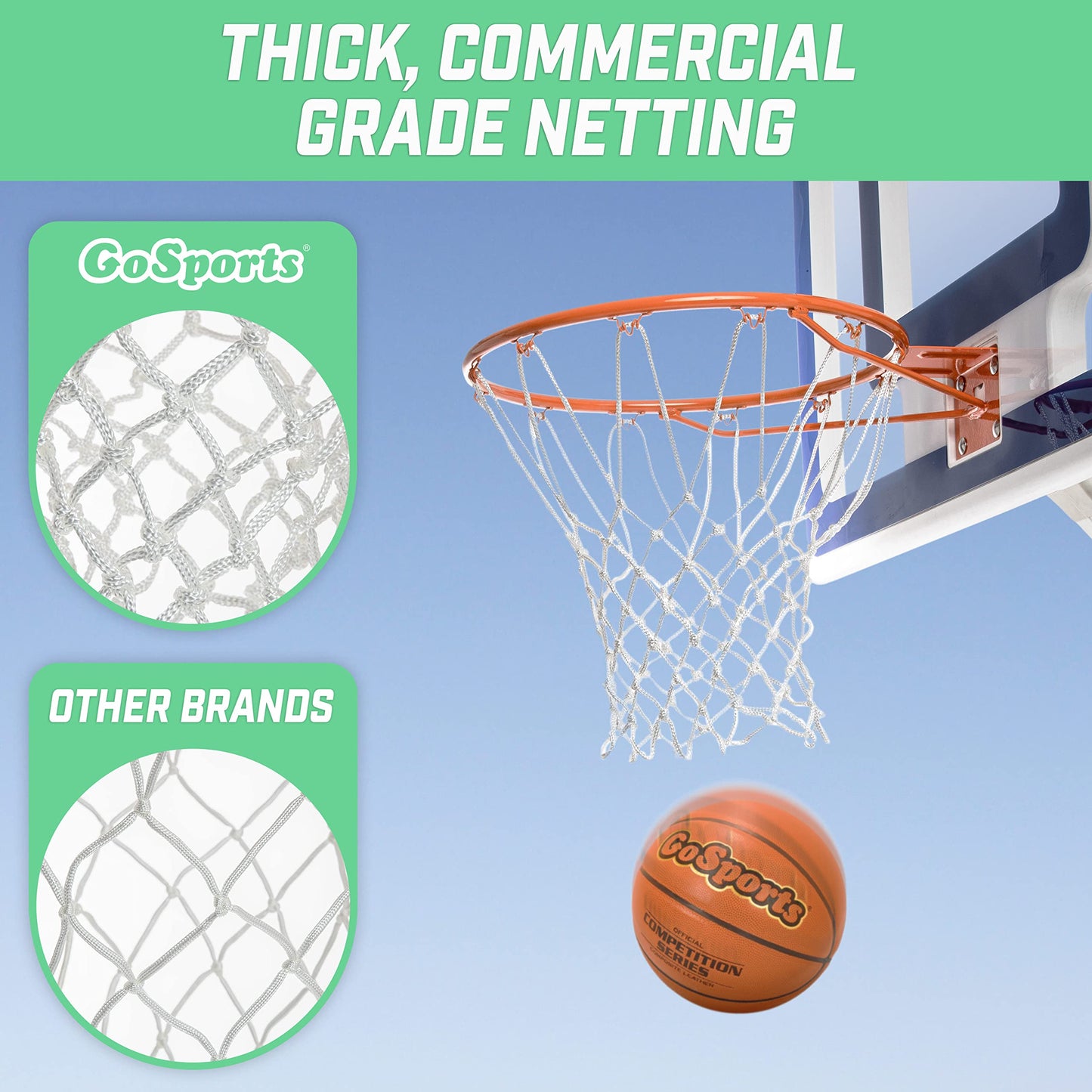 GoSports Basketball Net Replacement with 12 Loops - Heavy Duty for Indoor & Outdoor Hoops, Rim Not Included