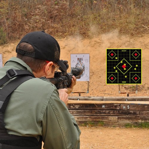 PTPHJEG 12x13 Inch Splatter Adhesive Fluorescent Yellow Shooting Target Stickers - Compatible with Handguns, Rifles, BB Guns, Airsoft, Pellet Guns (25 Pack)