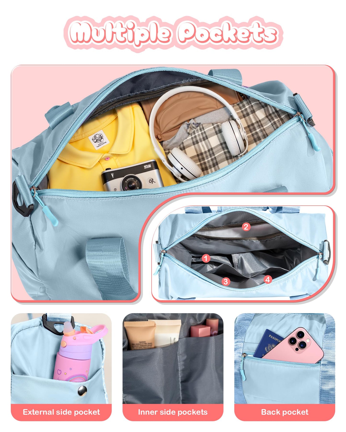 Vogewood Birthday Gifts for 3 4 5 6 7 8 9 10 11 12 Year Old Girls-Girl Gym Bag with Shoe Compartment, Kid Personalized Weekender Ballet Bags, Initial Travel Tote with Makeup Pouch (Letter B)