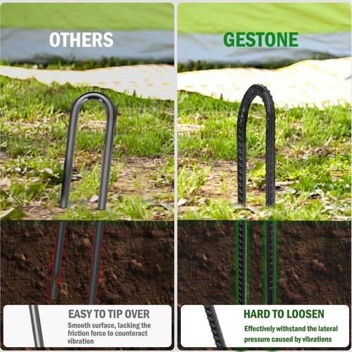 GESTONE Trampoline Ground Wind Stakes Anchors High Wind Heavy Duty, 8 Pack 12 Inch U-Shaped Rebar Tent Stakes for Camping Tents, Soccer Goals,Fences, Swing, Landscape,Garden Decoration