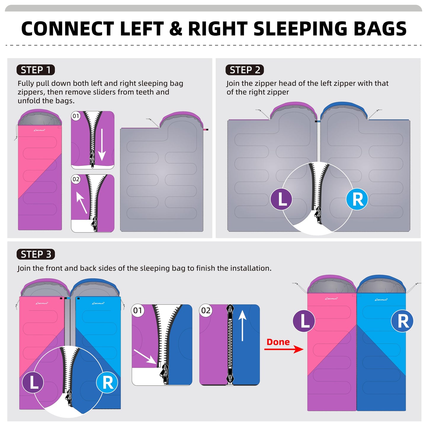 Clostnature Sleeping Bag for Adults and Kids - Lightweight Camping Sleeping Bag for Girls, Boys, Youths, Ultralight Backpacking Sleeping Bags for Cold Weather - Storage Sack Included(Left Zipper)