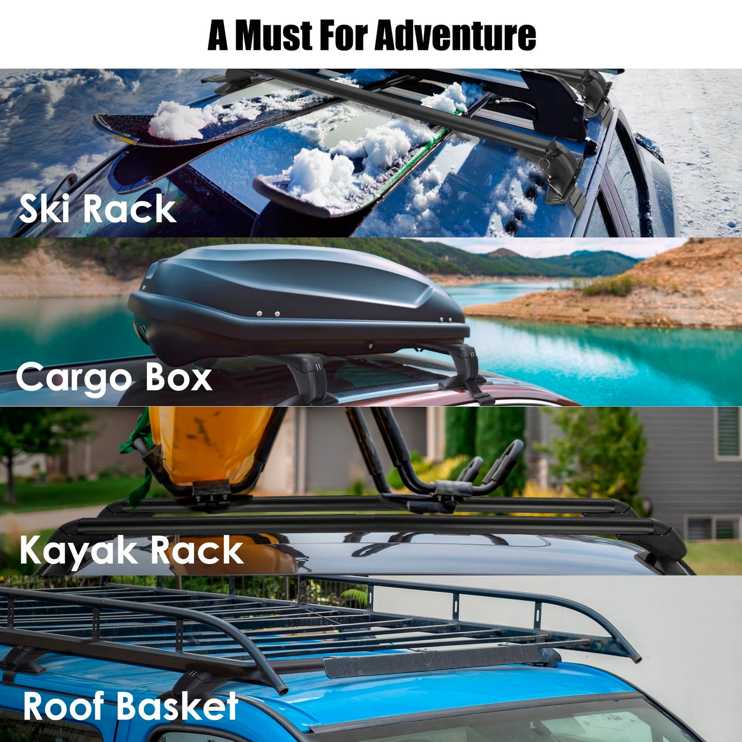 43" Universal Roof Rack Cross Bars, Upgraded Aluminum Lockable Crossbars with Extendable Window Frame & Dual Security Keys. 165lbs Max Load for Bare Roof Cars/Trucks/SUVs