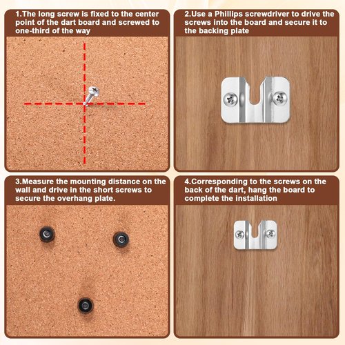 4 Sets Dartboard Hanger, Dartboard Mounting Bracket Wall Bracket with Screws and Stabilisers, Stainless Steel Dart Display Stand Wall Bracket, Dart Board Accessories