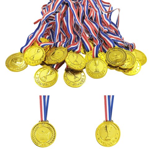 30 Pcs Gold Winner Medals Bulk for Kids, Trophy Team Prize Gifts, Children's Plastic Golden Awards Medals with Neck Ribbon for Sports, Games Competitions, Party Favors and Decorations