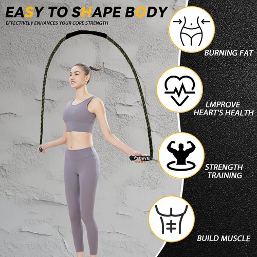 5lb Weighted Jump Rope for Men and Women, Adult Heavy Skipping Rope, Heavy Jump Ropes for Home Workout, Weight Loss, Shaping Body, Total Body Workout Equipment(Black & Gold)