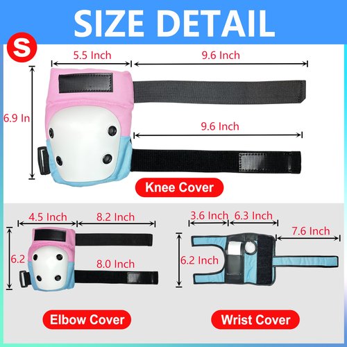 ENHEREWE Kids Protective Gear Set Include Wrist Guard,Knee Pads and Elbow Pads for 12-18 Youth,Protective Gear Set for Skateboarding Cycling Bike Rollerblading Scooter,Pink and Size S