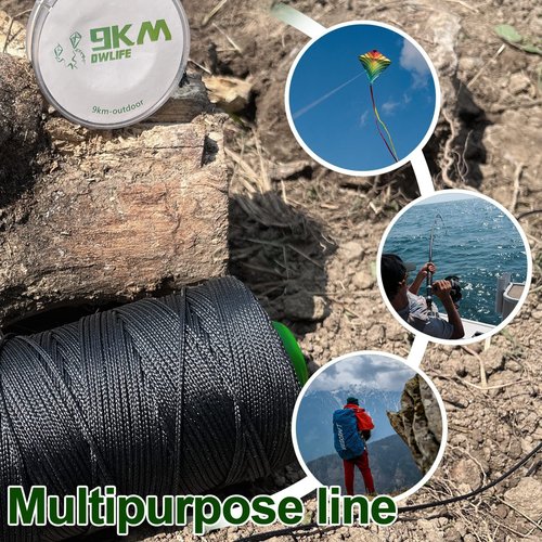 9KM DWLIFE Black Kevlar Cord, High Tensile Strength, Flame Resistant, Braided Fishing Line, Wind Chime String, Kite Line, Camping, Model Rocket, Outdoor Survival Strong String (50lb 0.5mm 100Ft)