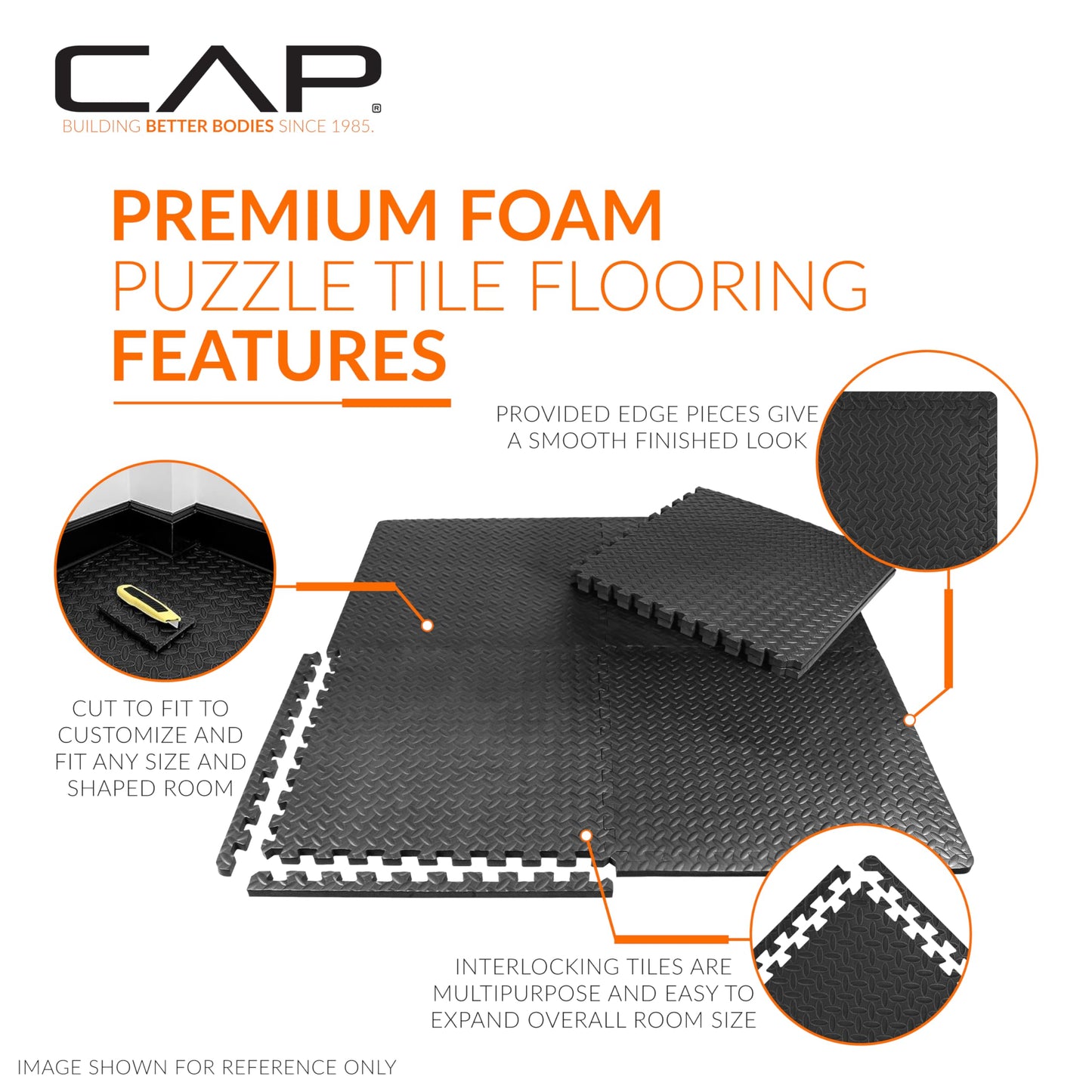 CAP Barbell 1/2-Inch Interlocking EVA Foam Exercise Puzzle Mat Home Gym Flooring - 2 Pack | 24" x 24" x 1/2" | Diamond Pattern - Blue