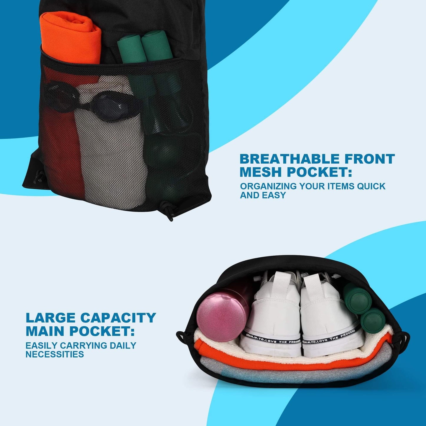 TILYMOL Drawstring Backpack for Sports - Small Gym Bag for Men & Women