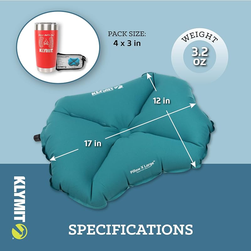 Teal Variation: Klymit Pillow X Travel Pillow – Lightweight Inflatable Camping & Flight Pillow