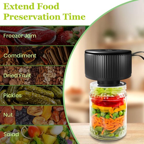 FUTESI Mason Jar Vacuum Sealer Kit,Auto Stop jar vacuum sealer for mason jars,Portable kitchen Food Storage and Canning,Includes 20 Jar Lids,with Led Screen