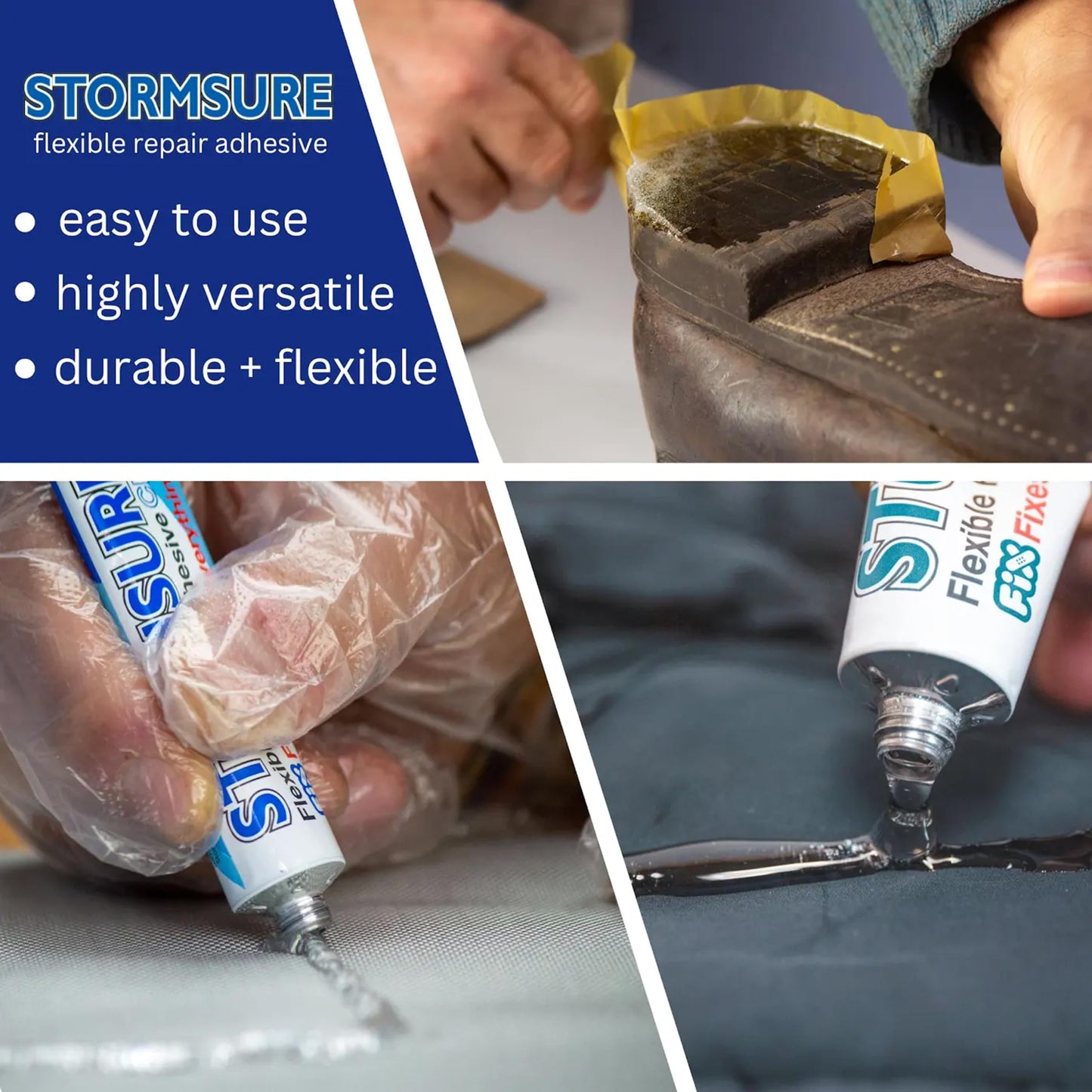 Stormsure Fast Curing Flexible Repair Adhesive - (15g) Clear + 30ml Stormcure Accelerator - 10 Times Faster Cure Without Compromising Bonding Strength