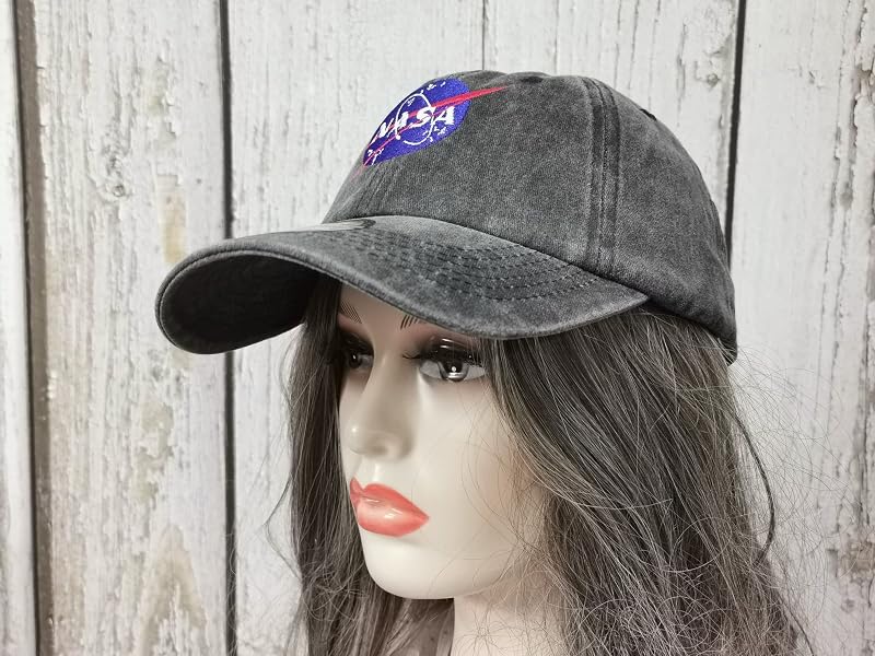 NASA-Style Embroidered Baseball Cap for Men & Women – Washed Black, One Size