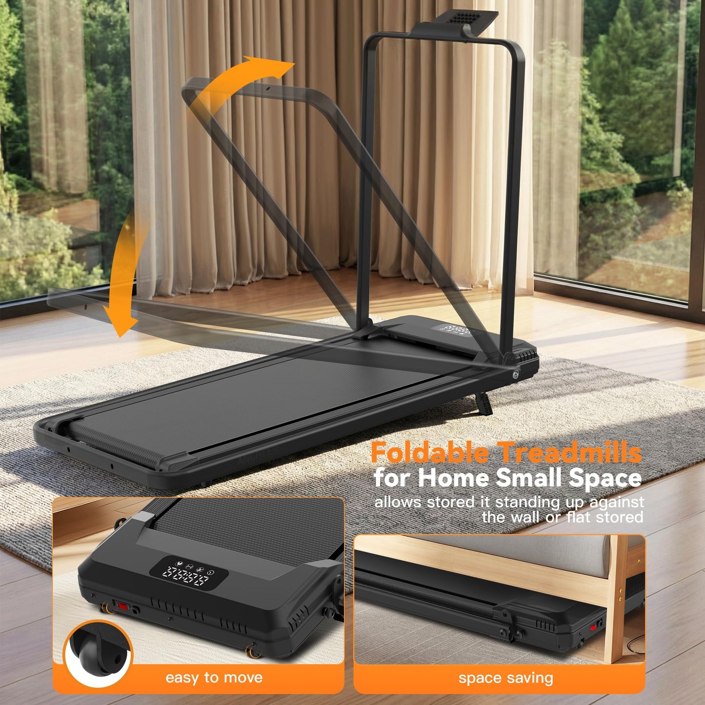 ANCHEER Treadmill with Handles, 3.0 HP Foldable Walking pad with 12% Incline, 320 lbs Capacity-Portable Under Desk Folding Treadmills for Home Small with Widened Belt/Remote Control (Classic Black3)