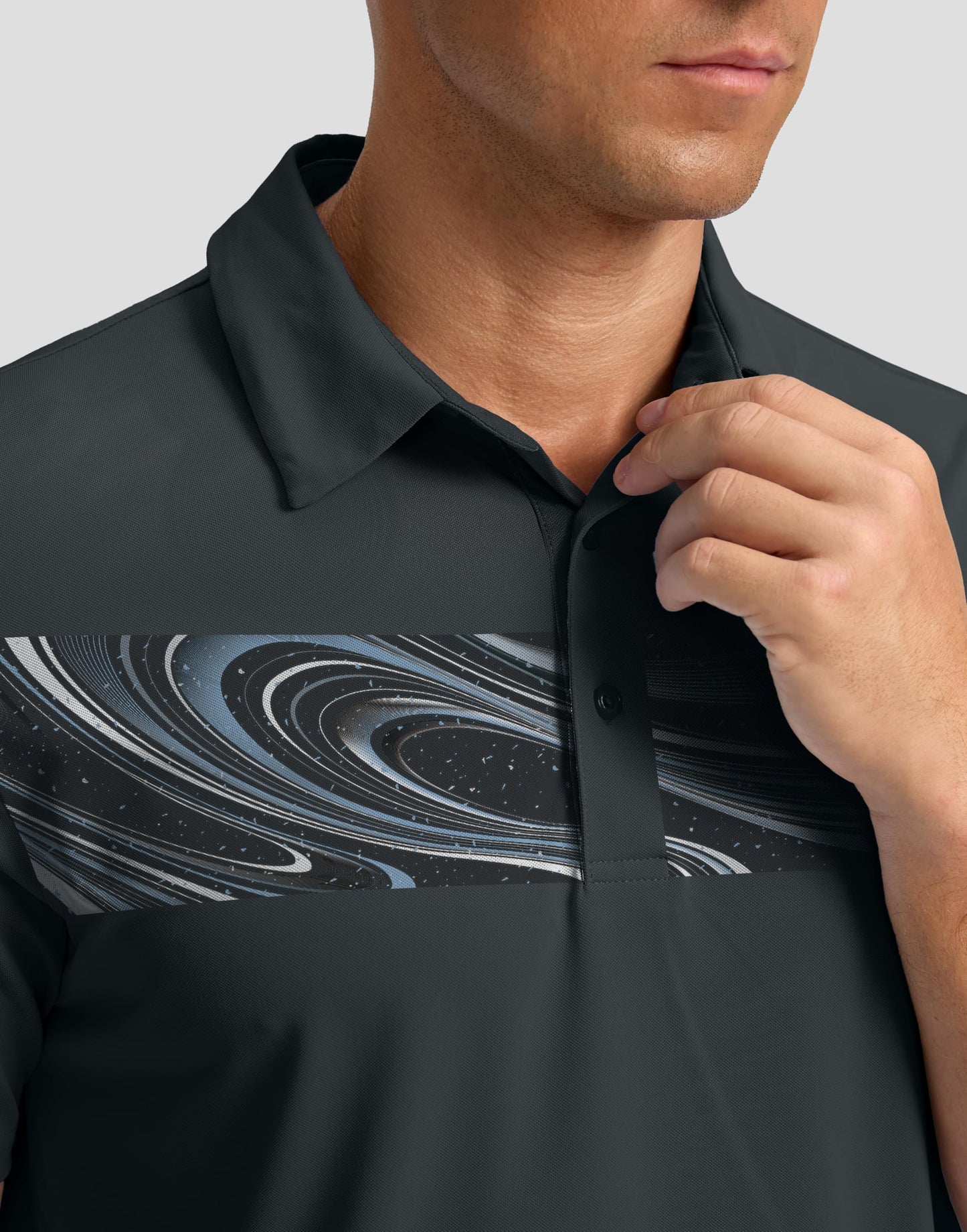 G Gradual Men's Golf Shirts Quick Dry Moisture Wicking Performance Short Sleeve Collared Polo Shirts for Casual Athletic Business (Black Galaxy, L)