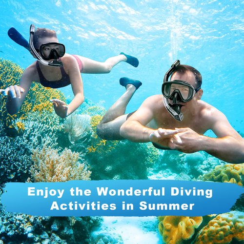 Snorkeling Gear for Adults, Dry Top Snorkel Set with Panoramic Anti-Leak and Anti-Fog Tempered Glass Lens, Adjustable Snorkeling Set for Scuba Diving Swimming Training Snorkel Kit