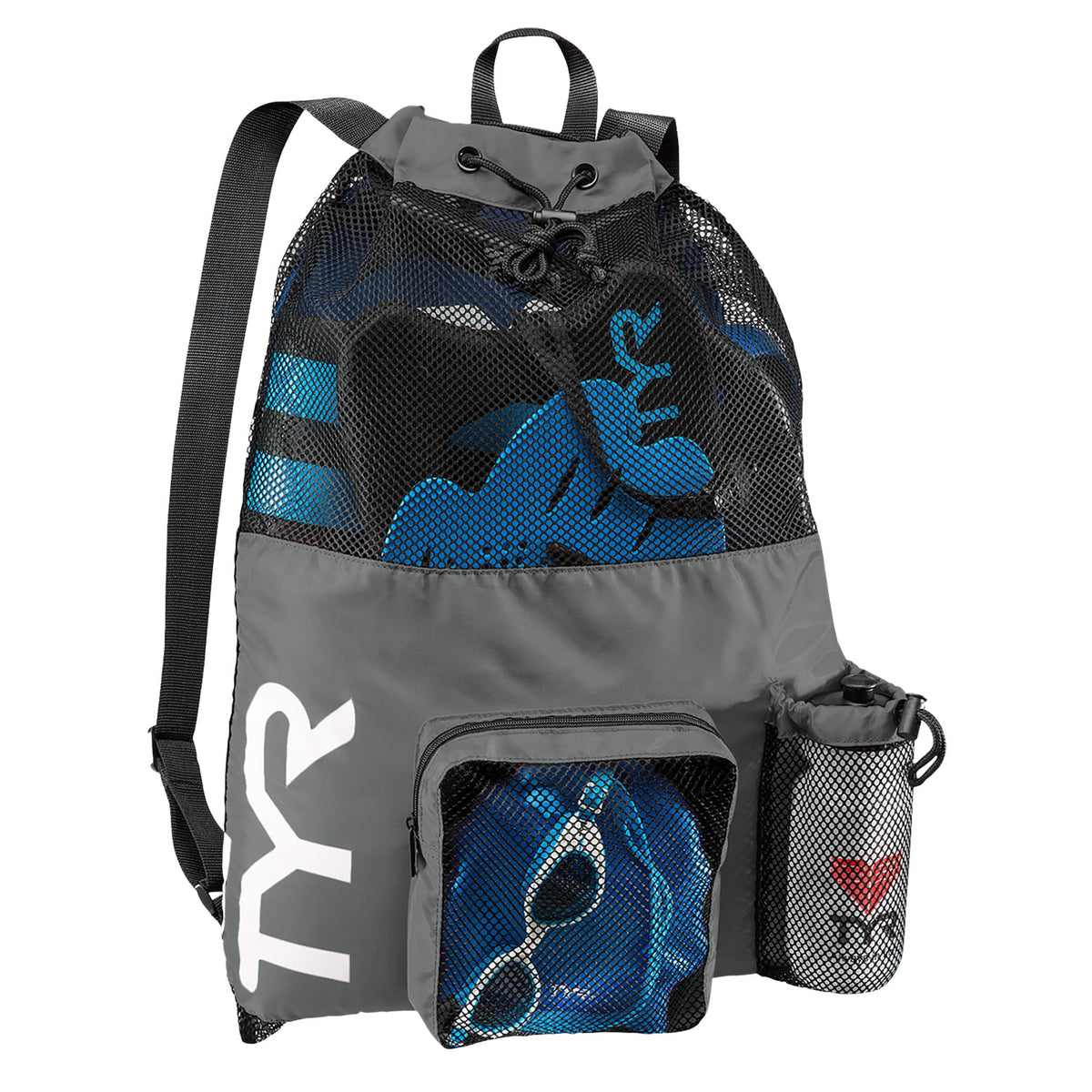 TYR Big Mesh Mummy Backpack - Ventilated Swim Gym and Workout Gear Bag, Grey