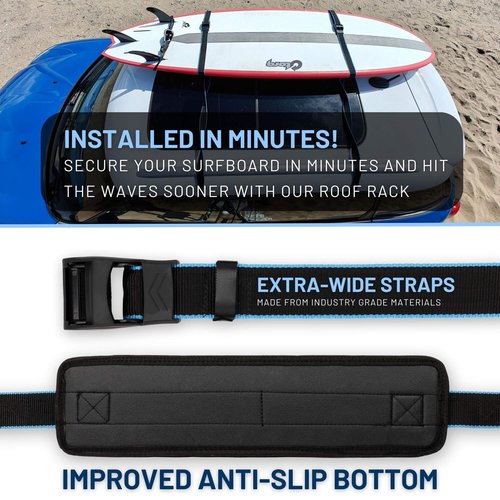 Hang 11 Surfboard Roof Rack - Fits Any Vehicle, Carries up to 3 Boards, Extra-Wide 1.5" Straps, Premium Surfboard Car Rack, Soft Universal Roof Carrier for Surf Board Paddle Board & SUP