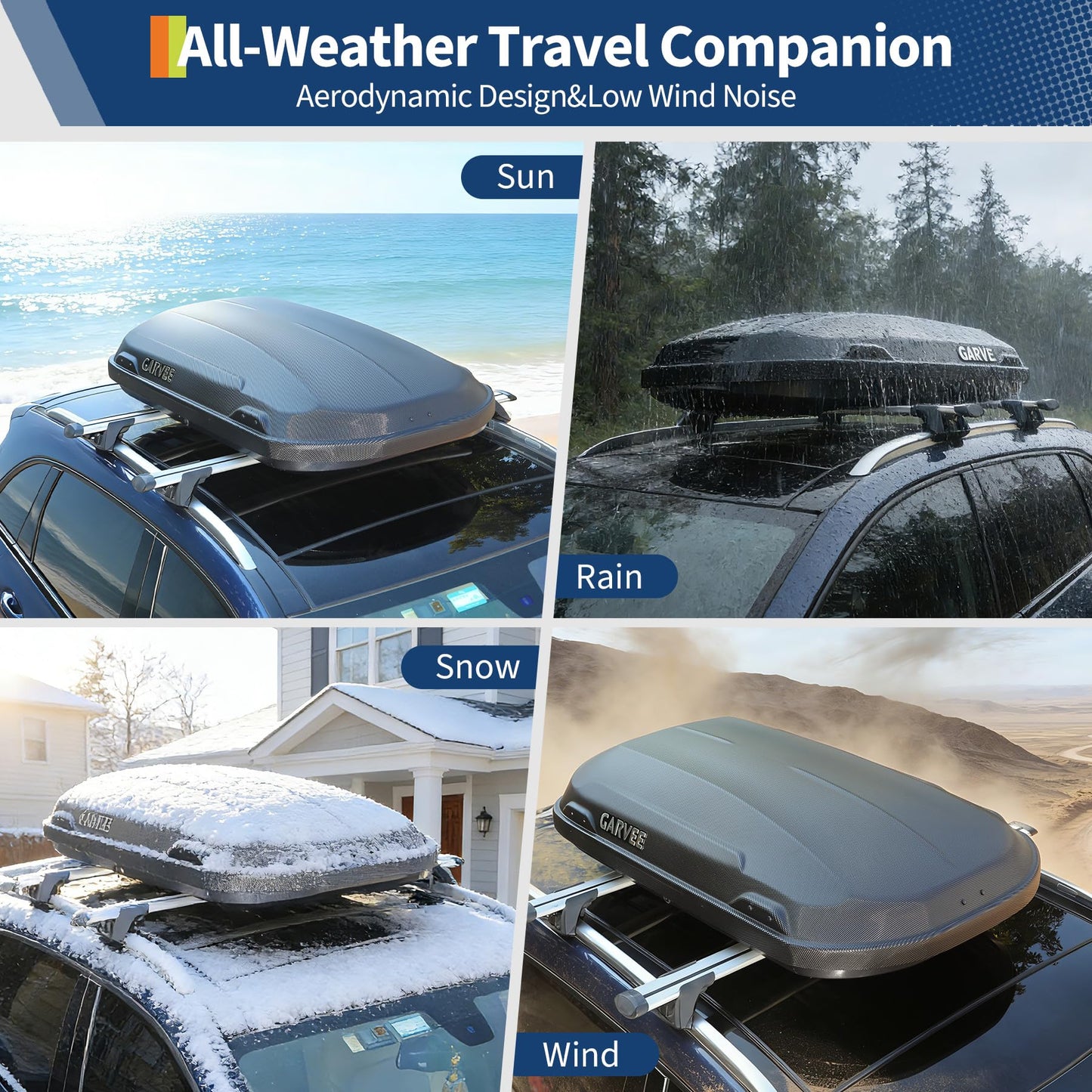 Garvee Rooftop Cargo Box Carrier, Dual-Side Opening Vehicle Hard-Shell Carriers, Roof Mount Travel Luggage Storage, 135 LBS Weight Capacity with Secure Straps&Keys, Black (11.5 Cubic)