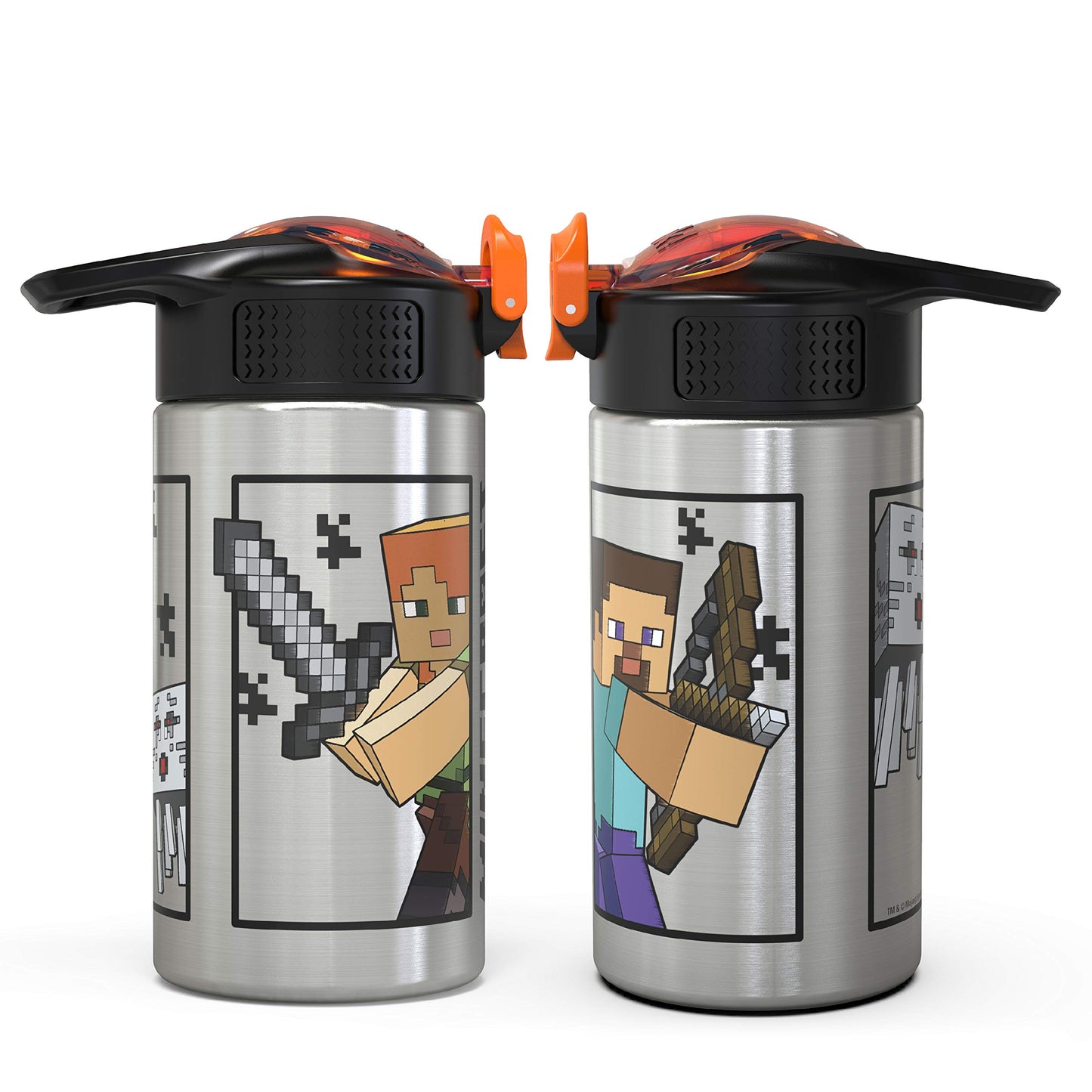 Zak Designs - MICI-V151 Zak Designs 27oz Minecraft 18/8 Stainless Steel Water Bottle with Flip-up Straw Spout and Locking Spout Cover, Durable Cup for Sports or Travel (27oz, Minecraft Creeper)
