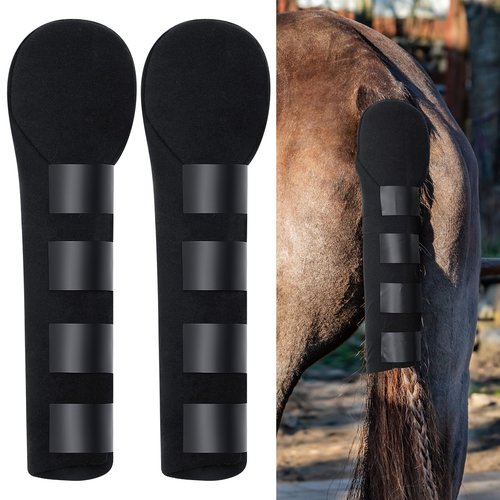 Eccliy 2 Pcs Horse Tail Wrap Protector Adjustable Touch Fasteners Non-Slip Horse Care Tail Bag Guard Accessories for Show and Stable Use, Black