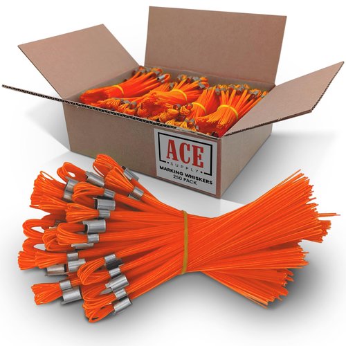 ACE Supply Orange Marking Whiskers - 250 Pack - Durable Marking Whisker Set - Use Survey Whiskers As Survey Stakes, Construction Markers, Or Trail Markers