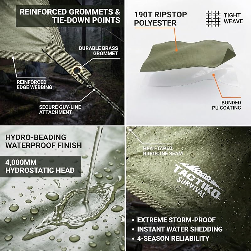 10x10 Ft Waterproof Camping Tarp Shelter for Backpacking & Hiking