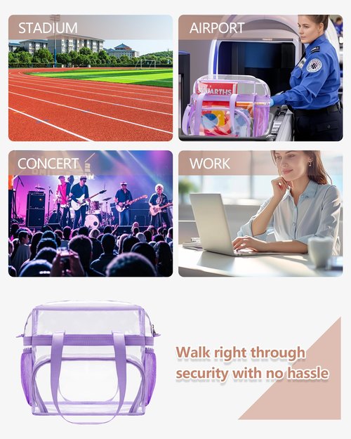 Lyingflat Clear Bag for Stadium Events 12x12x6 Clear Tote Bag with Large Front Pocket Removable Strap for Work Sports Concert