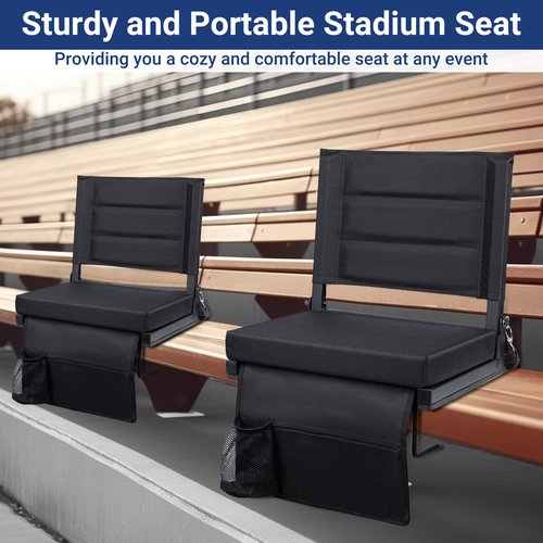 Maeytau Stadium Seats for Bleachers with Back Support, Portable Bleacher Seats with Thick Padded Cushion and Shoulder Strap, Wide Stadium Seat Chair Includes Hooks, Cup Holder and Side Pocket