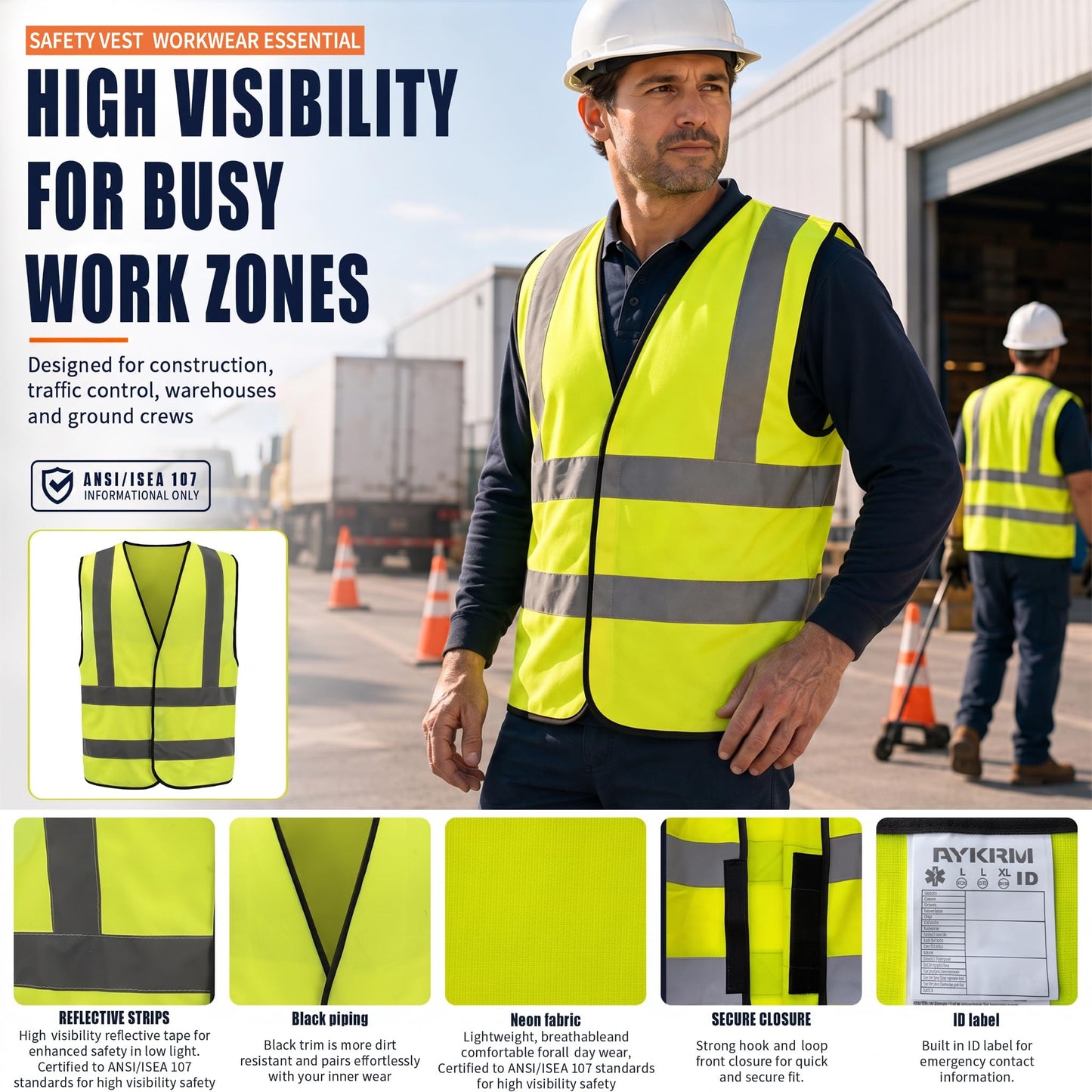 AYKRM safety vests reflective hook and loop