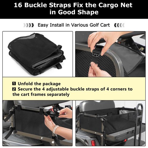 PGmoon Golf Cart Cargo Mesh Organizer Compatible with Yamaha, Club Car, EZGO, Golf Cart Storage Net with Adjustable Buckle Strap