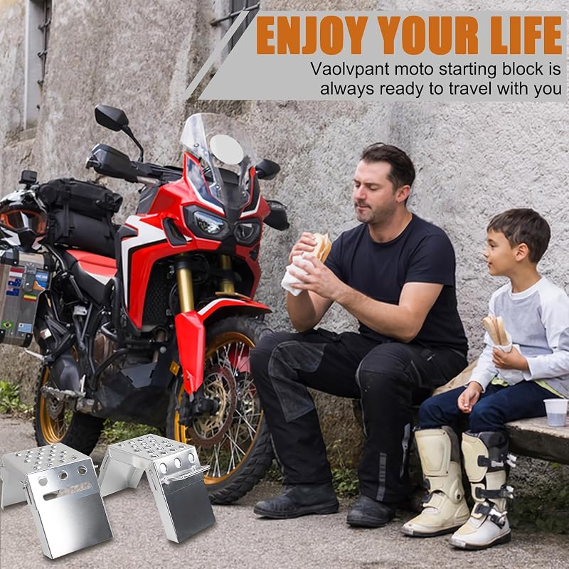 Adjustable 3-9 in Moto Starting Blocks with Silver Finish – Foot Stool for Dirt Bike, Strong Support