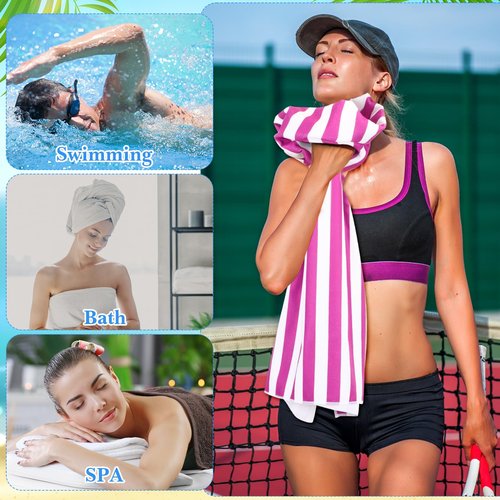 Xinnun 24 Pack Microfiber Beach Towels Bulk 28 × 55 Inch Striped Bath Towel and 14 × 30 Inch Hand Towel Set Quick Dry Pool Towels Swim Blanket for Shower Beach Pool Sports Gym Bathroom Camping Travel