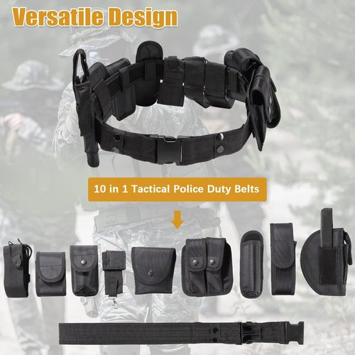FLKQC 10 in 1 police Tactical belt Security Guard Belt, Versatile Military Modular Equipment System Molded Duty Belt Set for Law Enforcement, Ultimate Tactical Belt Set