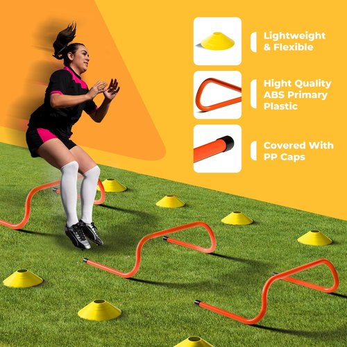 Agility Ladder Speed Training Equipment Set-2x 20ft Agility Ladder,12 Soccer Cones,4 Hurdles, Jump Rope, Running Parachute| Basketball Football Soccer Training Equipment for Kids Youth Adults