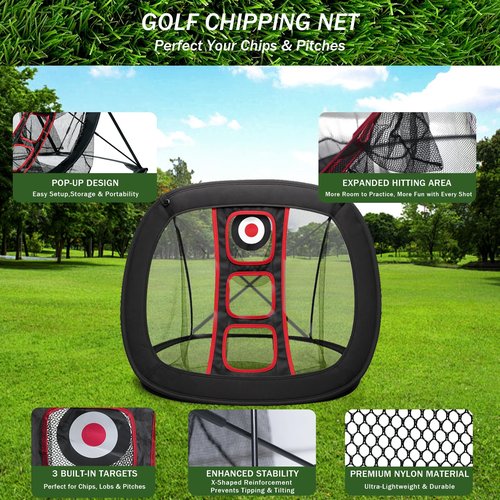 Golf Chipping Net Set with Mat & 12 Practice Balls – All-in-One Golf Training Kit – Portable, Easy Setup for Backyard & Indoor Use – Great Gift for Golfers, Kids, and Beginners