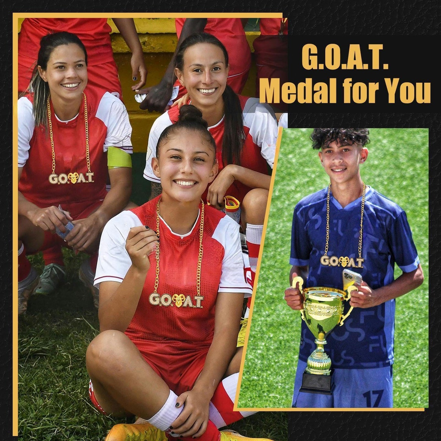 Loetere 1 Pcs Goat Chains Necklace Gold Champion Award Winner Prize Trophy Most Valuable Player Award for Adults Team Player Sports Football Soccer Baseball Softball Game Party Favor