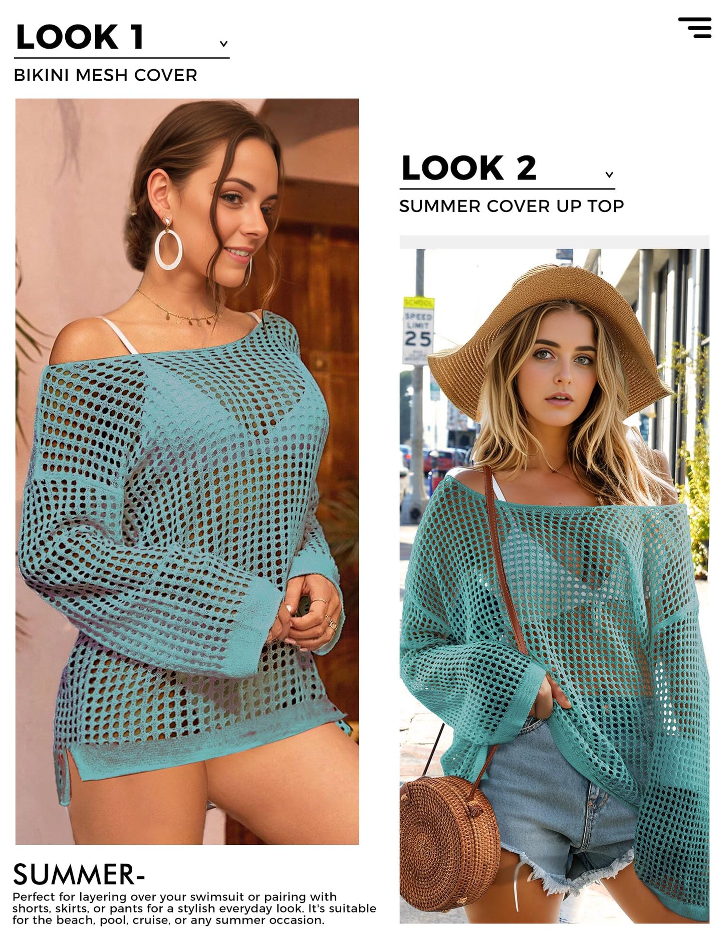 Buauty Swimsuit Cover Up for Women, Crochet Boat Neck Off Shoulder Beach Bikini Cover Up Dress, Summer Vacation, S-XL
