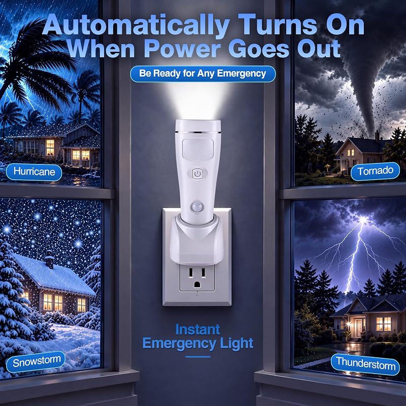 4 Pack 4-in-1 LED Emergency Lights for Power Outages, White - Variation: White+4