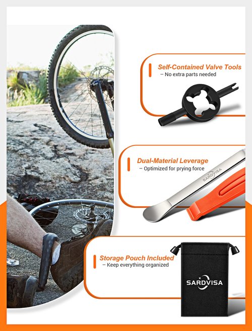 SARDVISA Bike Tire Levers| 3-Pcs Ultra Strong Tire Levers & 2-Pcs Stainless Steel Tire Spoons, Bike Tire Removal Tool for Road or Mountain Bike Tires, Must Have Bike Tire Tool in Bike Tire Repair Kit