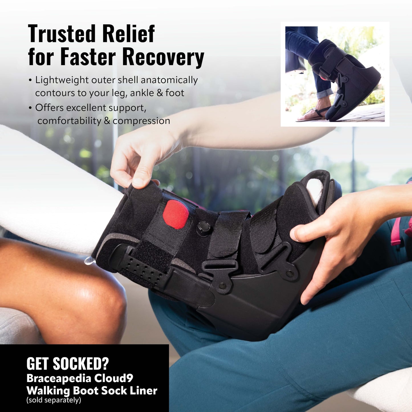 Braceapedia Youth Rapid Recover Short Walking Boot, Kids Fracture Boot, Kids Medical Grade Foot & Ankle Support Brace for Fractures, Adjustable Air Pump, Sprain & Injury Recovery, Black (X-Small)