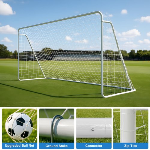 MOPHOTO 12x6 FT Steel Soccer Goal for Backyard, Weatherproof Soccer Net with 6 Training Cones, for Teens & Adults Team Practice, Basic