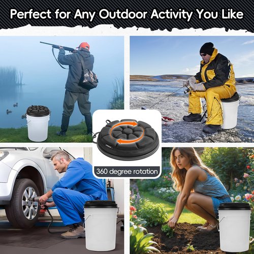 BLISSWILL Outdoor 5 Gallon Bucket Seat - 360° Swivel, Comfortable Foam Cushion for Hunting, Fishing, Gardening, Camping,sportsman's Bucket lid(Black