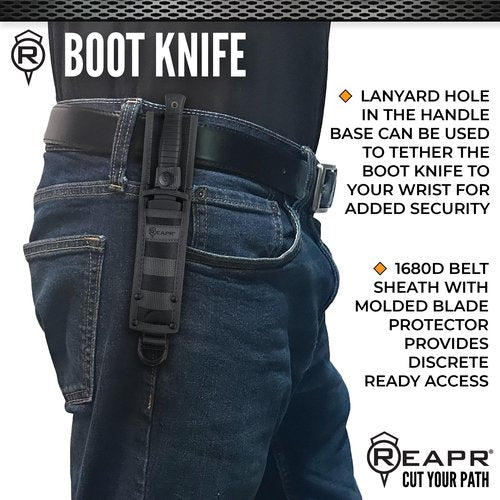 Reapr Boot Knife – 4.75″ Double-Edge 420 Stainless Knife with Black Oxide, Hi-Grip Fiberglass Handle & Nylon Sheath
