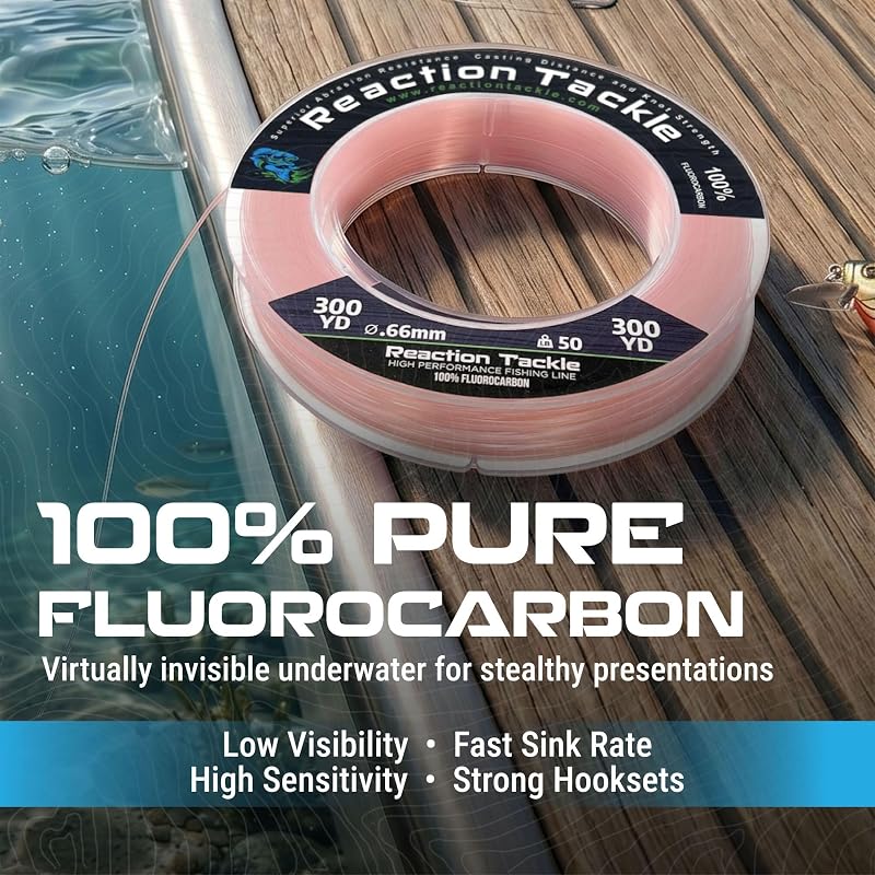 Reaction Tackle 100% Fluorocarbon Fishing Line - Leader or Main, Clear 100 lb (50 Yards)
