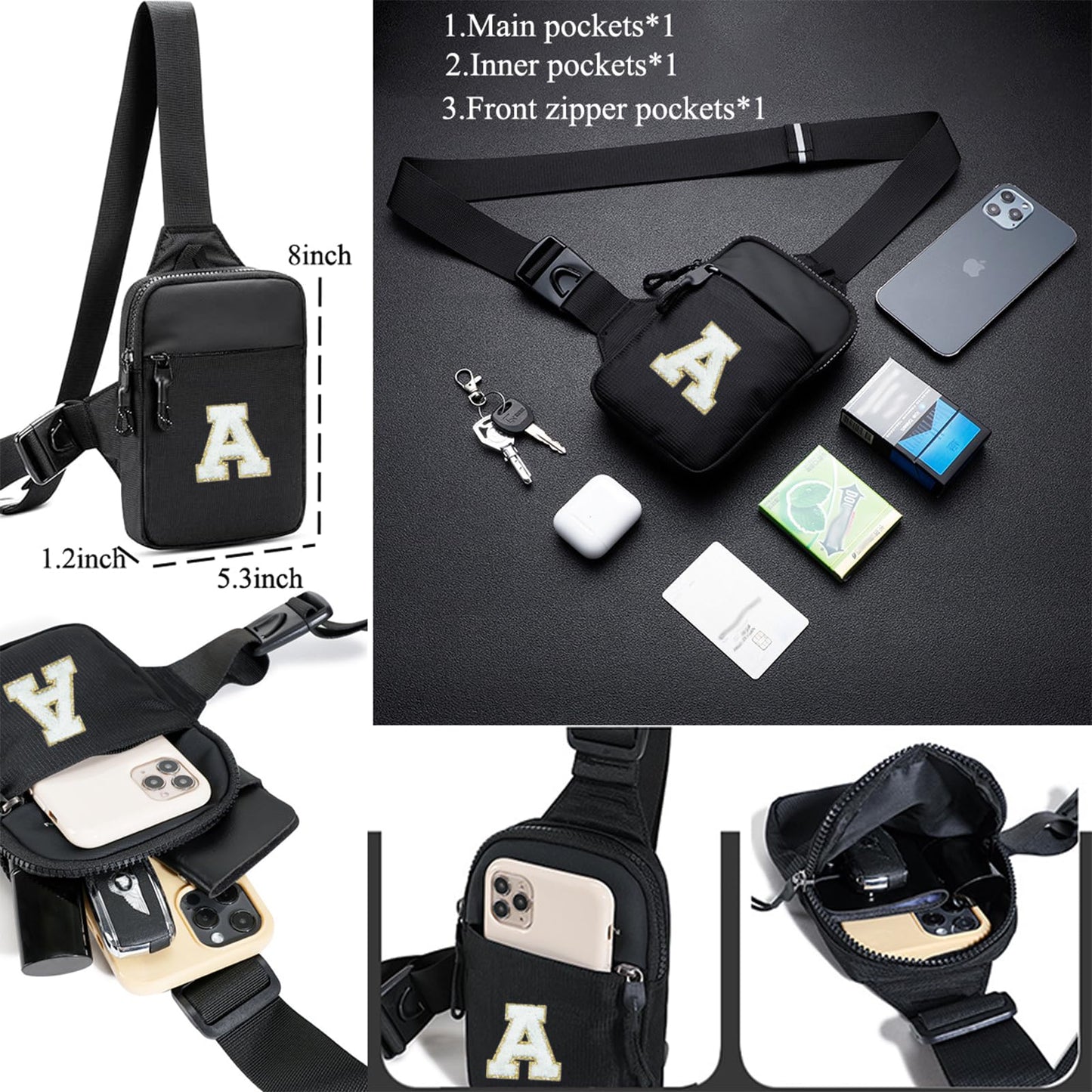 Vpoofree Mini Sling Bag for Men Crossbody,Small Chest Bag Casual Trendy Waterproof Lightweight Phone Crossover Daypack (Small sling bag-M)