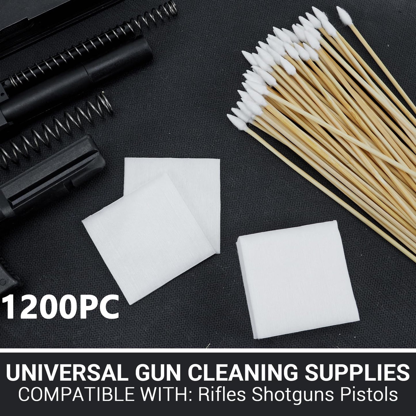 1200pc Gun Cleaning Supplies - 600PCS Gun Cleaning Patches and 600PCS Gun Cleaning Swabs, 6-inch Pointed Gun Swabs, 2" Lint Free Patches - Fit Most Calibers Cleaning Kit Supplies