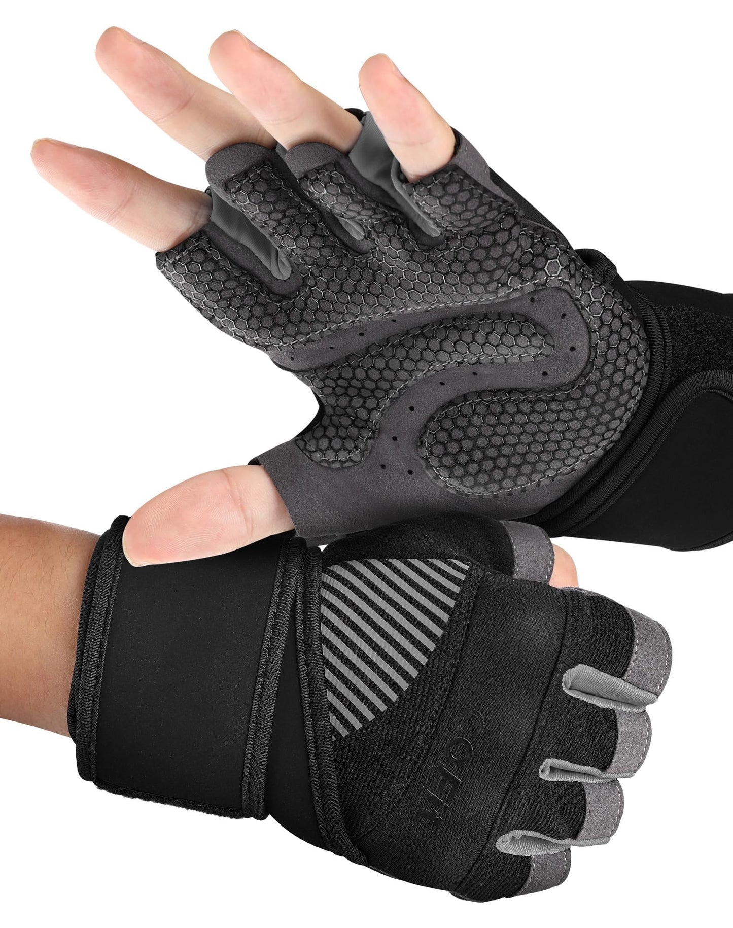 COFIT Breathable Workout Gloves, Antislip Weight Lifting Gym Gloves for Men Women with Wrist Wrap Support, Superior Grip & Palm Protection for Weightlifting, Fitness, Exercise, Training - Black XL