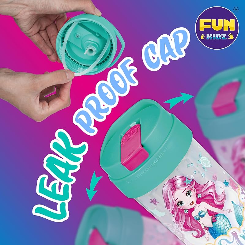 17oz Mermaid Themed Water Bottle with Silicone Straw, Leak-Proof Cap, BPA Free, Kid Safety Design